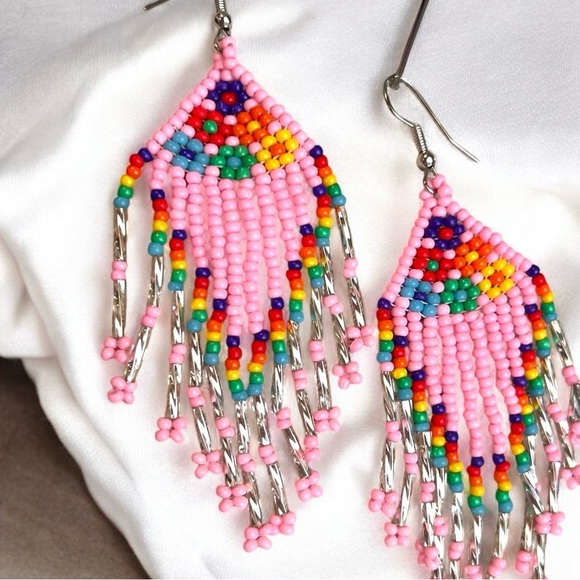 Pink and Silver Beaded Chandelier Earrings Pink Pony Club inspired - Picture 14 of 16